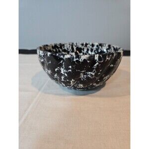 Black Agate Spongeware Ceramic/Pottery/Stoneware Serving Bowl 7"